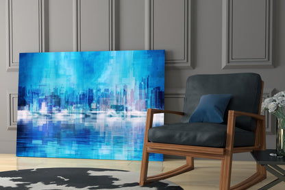 Pixel Cityscape Glass Wall Art