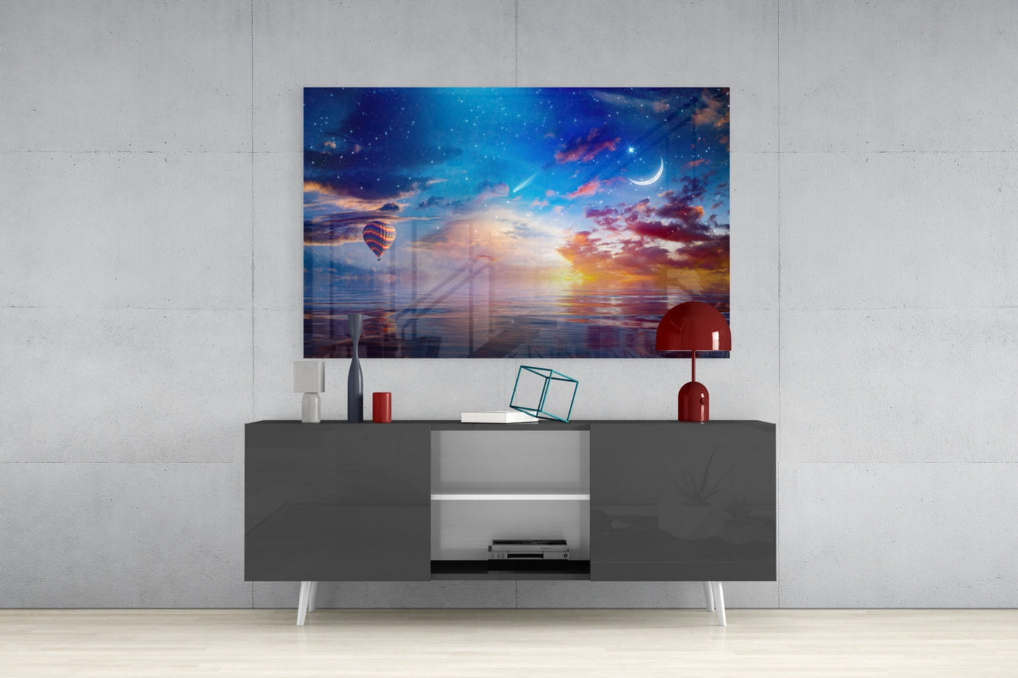 Hot Air Balloon Sunset Sea Glass Wall Art