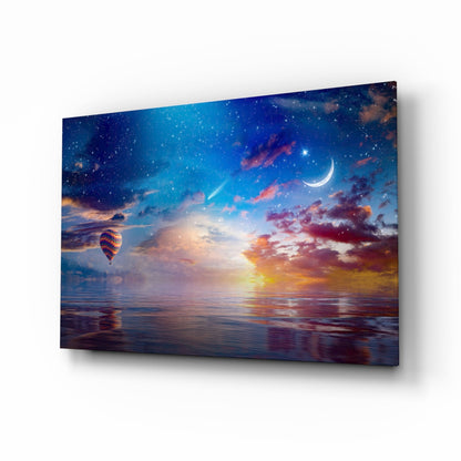Hot Air Balloon Sunset Sea Glass Wall Art