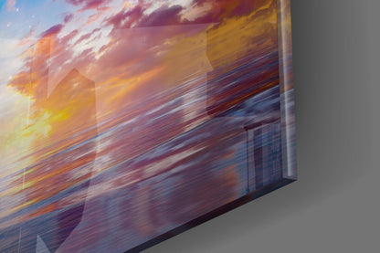 Hot Air Balloon Sunset Sea Glass Wall Art