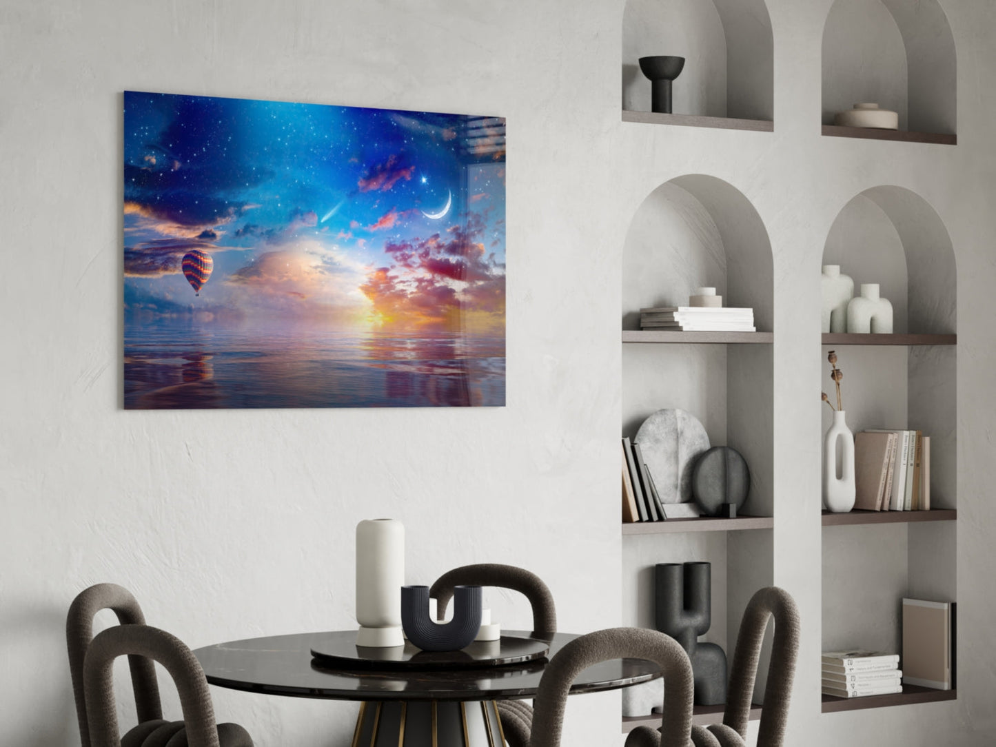 Hot Air Balloon Sunset Sea Glass Wall Art