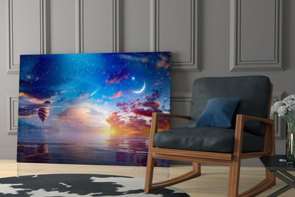 Hot Air Balloon Sunset Sea Glass Wall Art