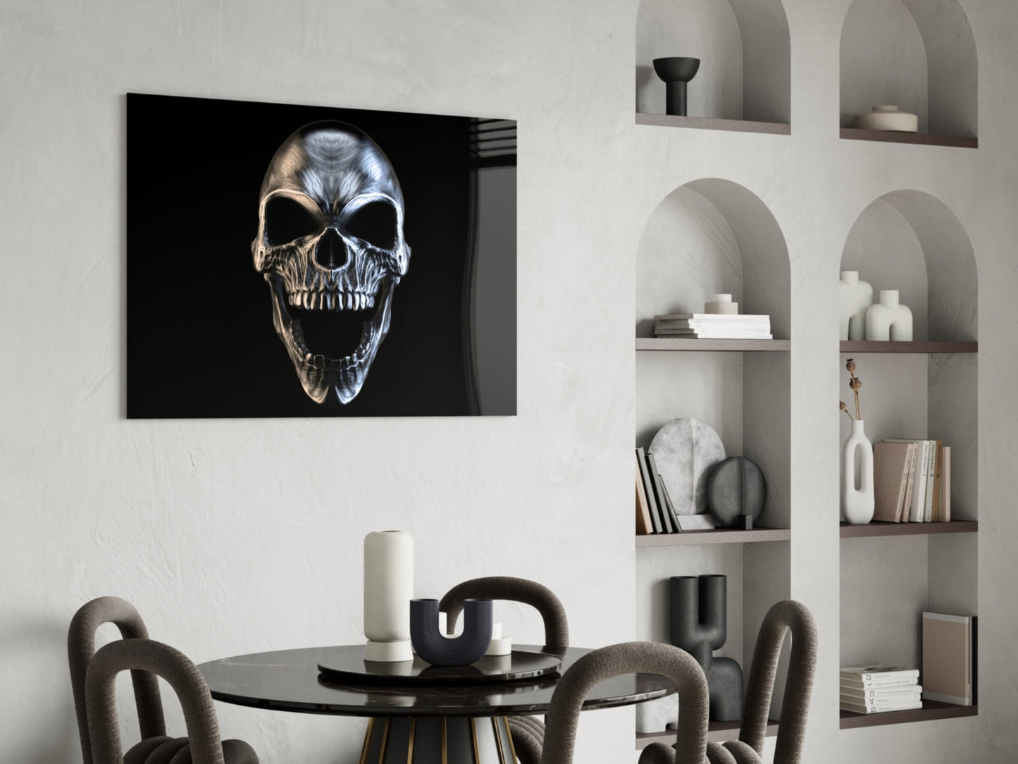 Silver Screaming Metal Skull Glass Wall Art