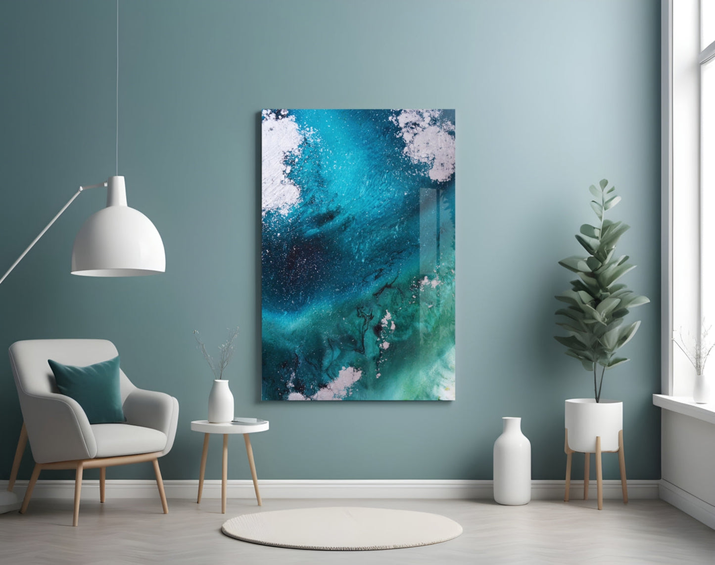 Teal Wave Glass Wall Art