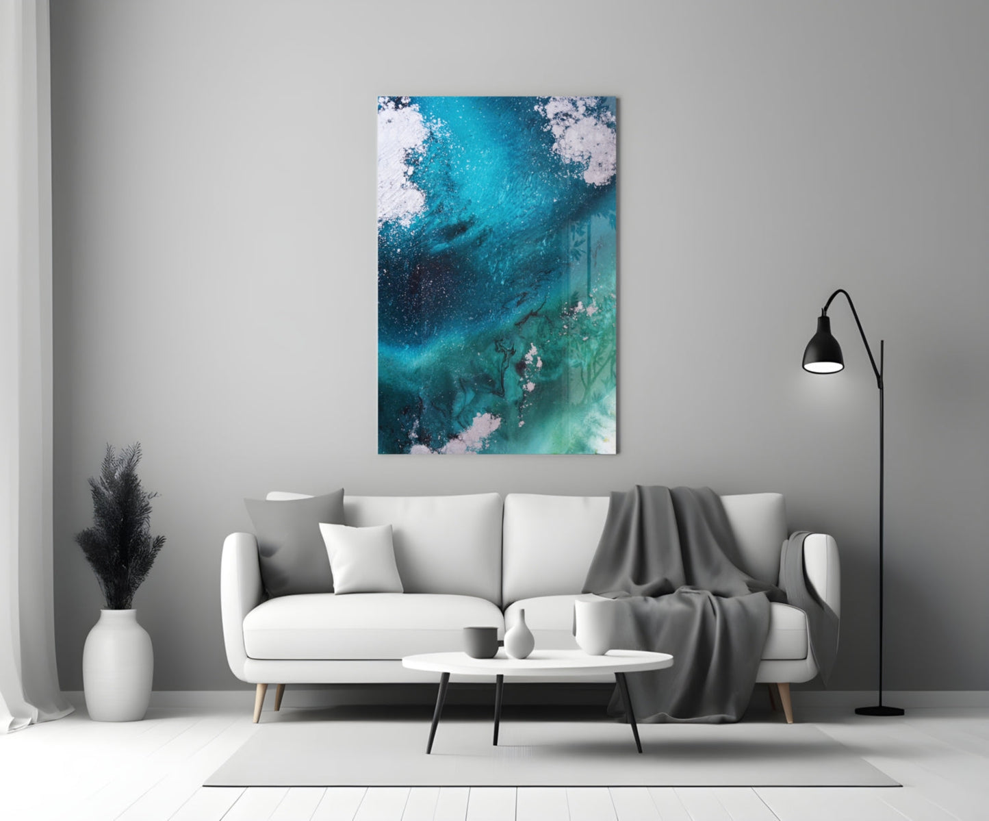 Teal Wave Glass Wall Art