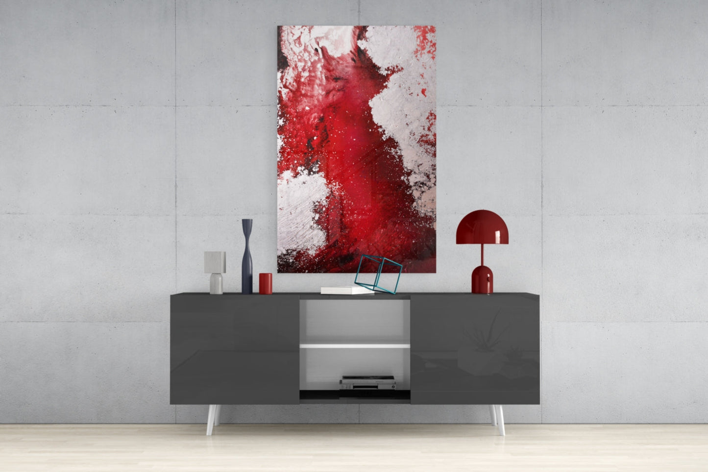 Crimson Ink Splash Glass Wall Art