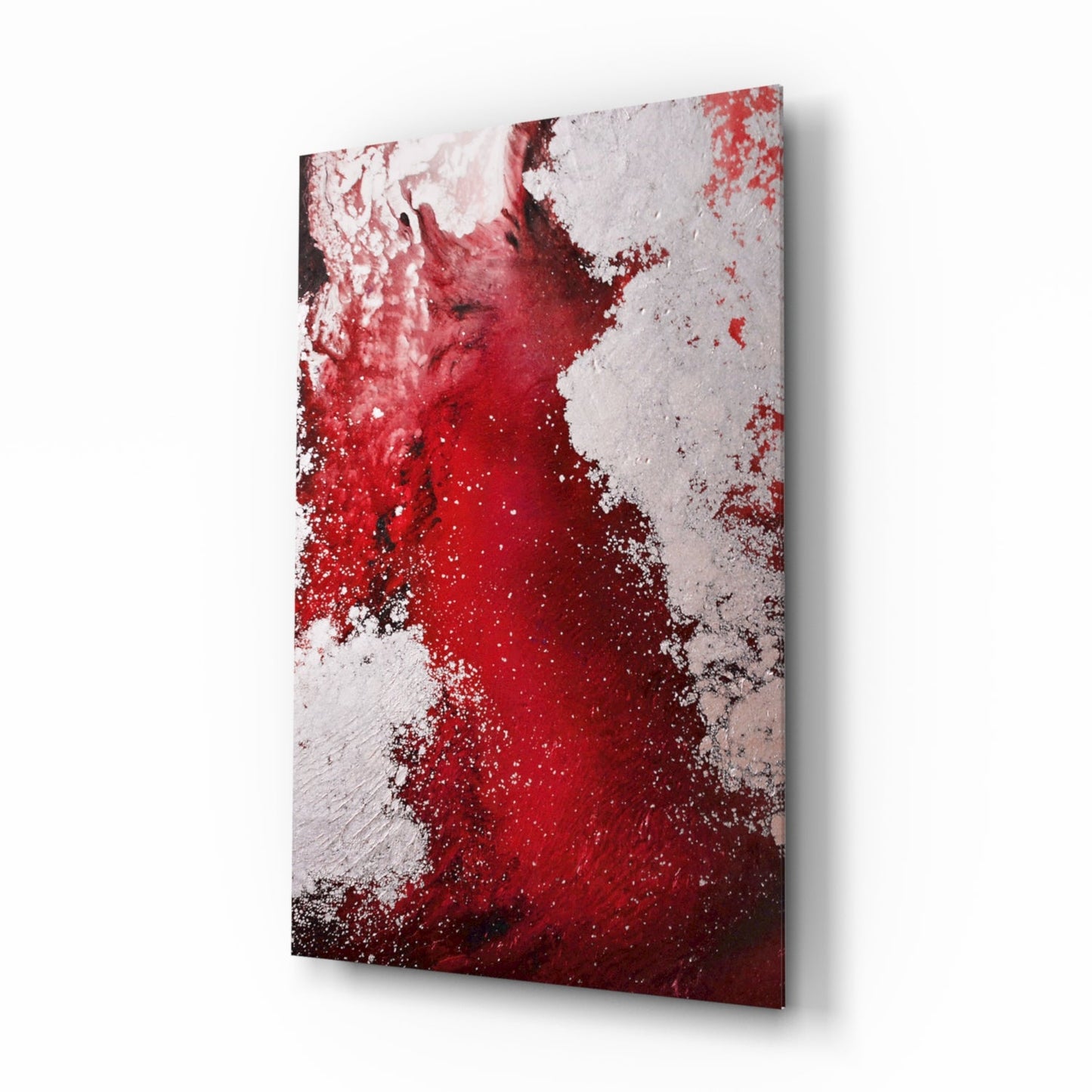 Crimson Ink Splash Glass Wall Art