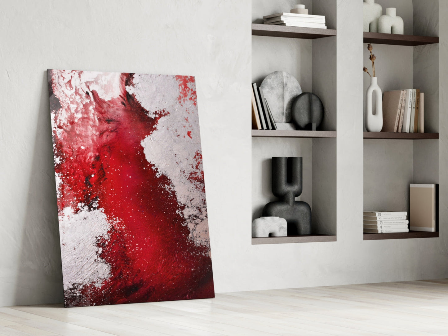Crimson Ink Splash Glass Wall Art