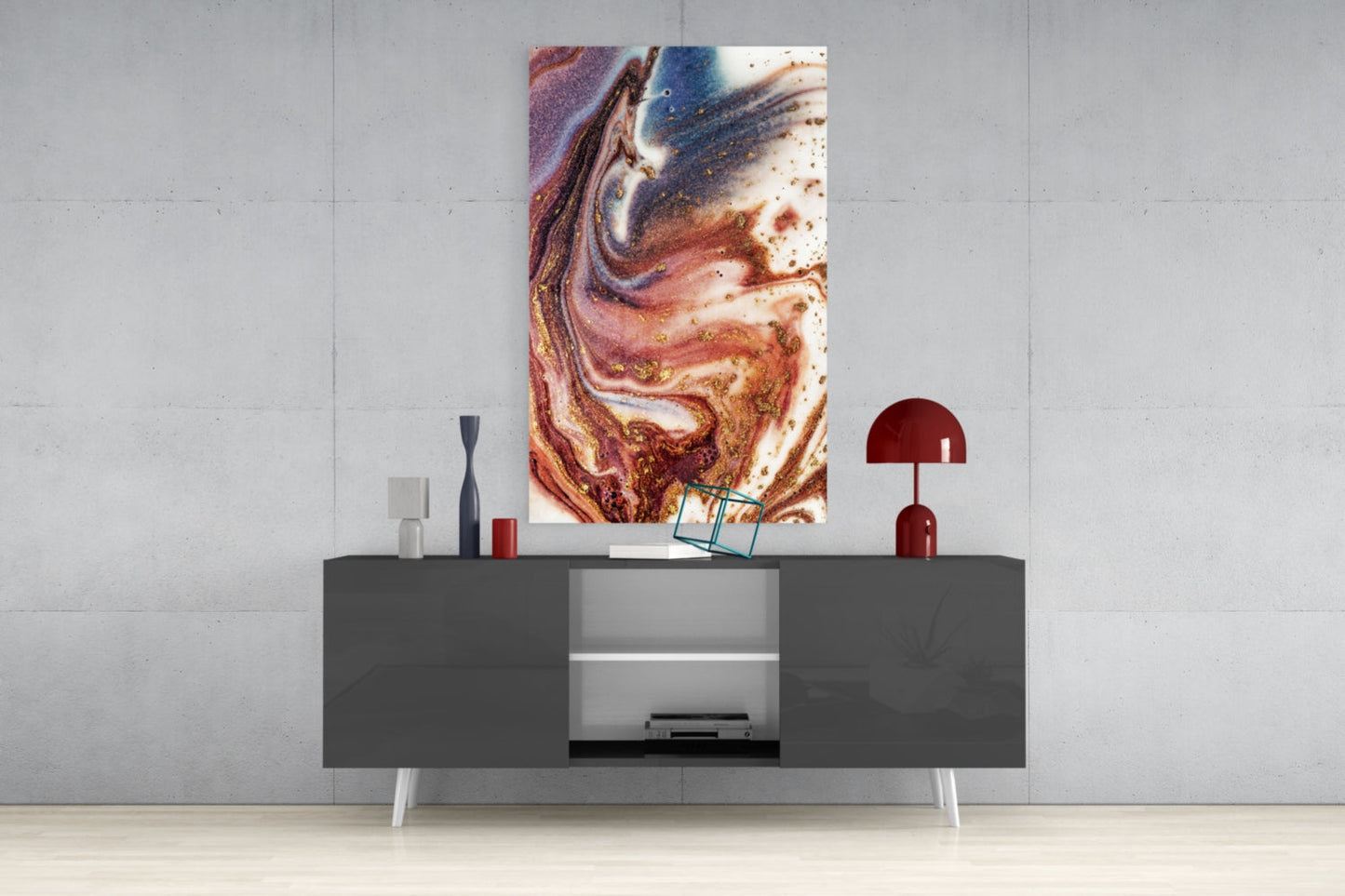 Purple Copper Blue Marble Abstract Glass Wall Art