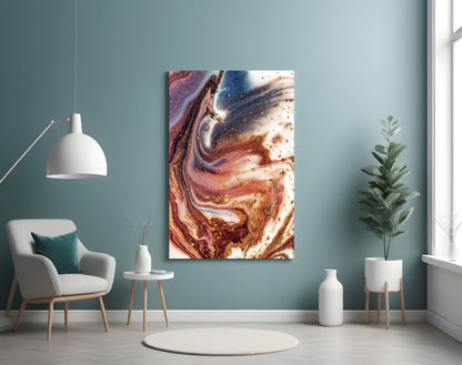 Purple Copper Blue Marble Abstract Glass Wall Art