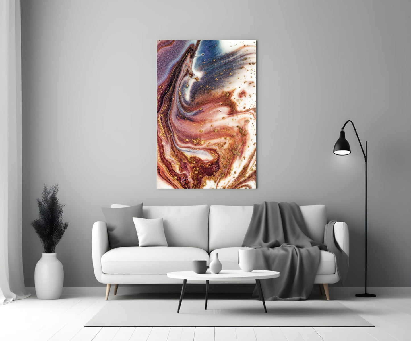 Purple Copper Blue Marble Abstract Glass Wall Art