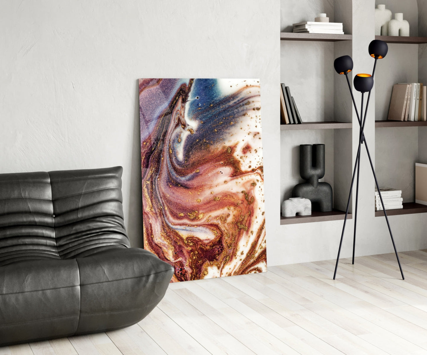 Purple Copper Blue Marble Abstract Glass Wall Art