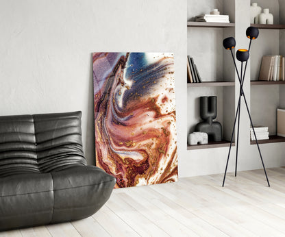 Purple Copper Blue Marble Abstract Glass Wall Art
