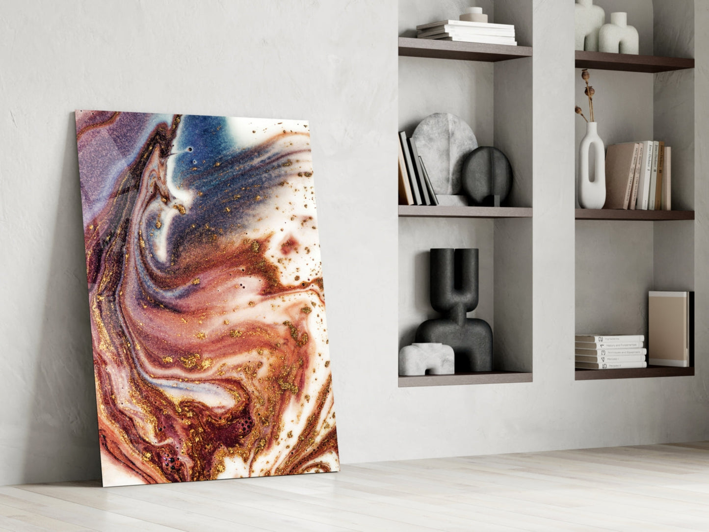 Purple Copper Blue Marble Abstract Glass Wall Art