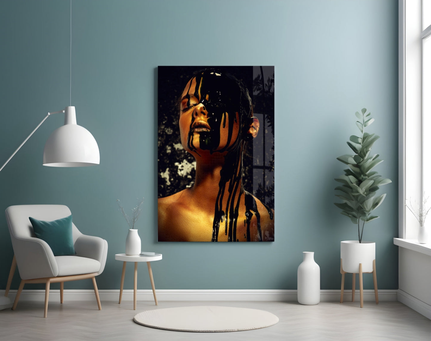 Gold Paint Portrait Glass Wall Art