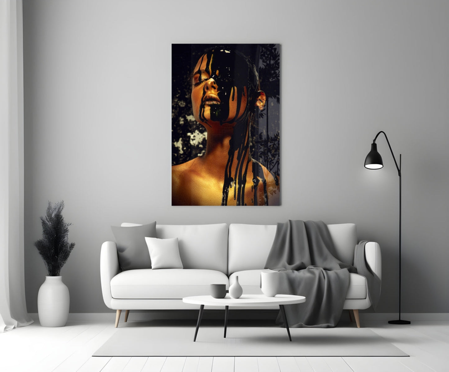 Gold Paint Portrait Glass Wall Art