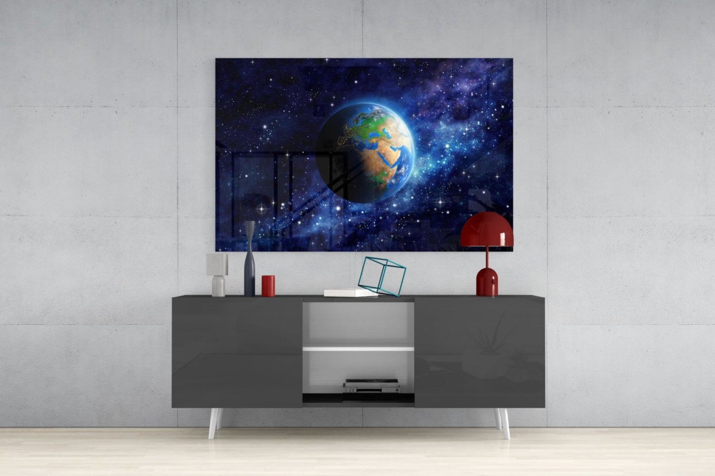 Earth and Nebula Glass Wall Art