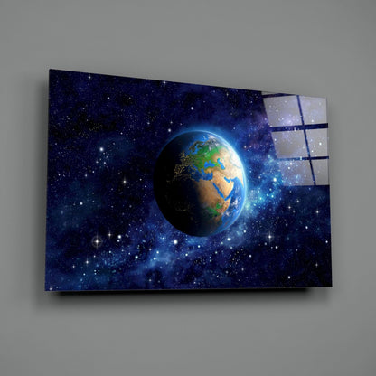 Earth and Nebula Glass Wall Art