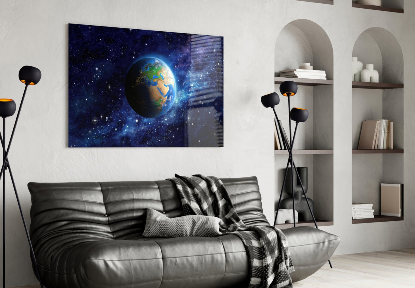 Earth and Nebula Glass Wall Art