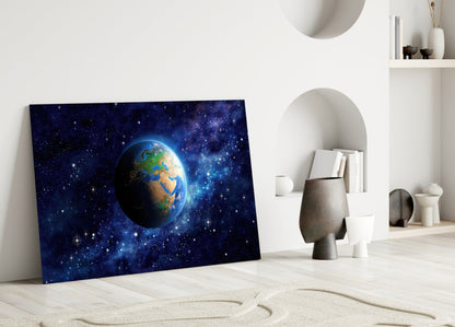 Earth and Nebula Glass Wall Art