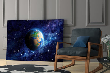 Earth and Nebula Glass Wall Art