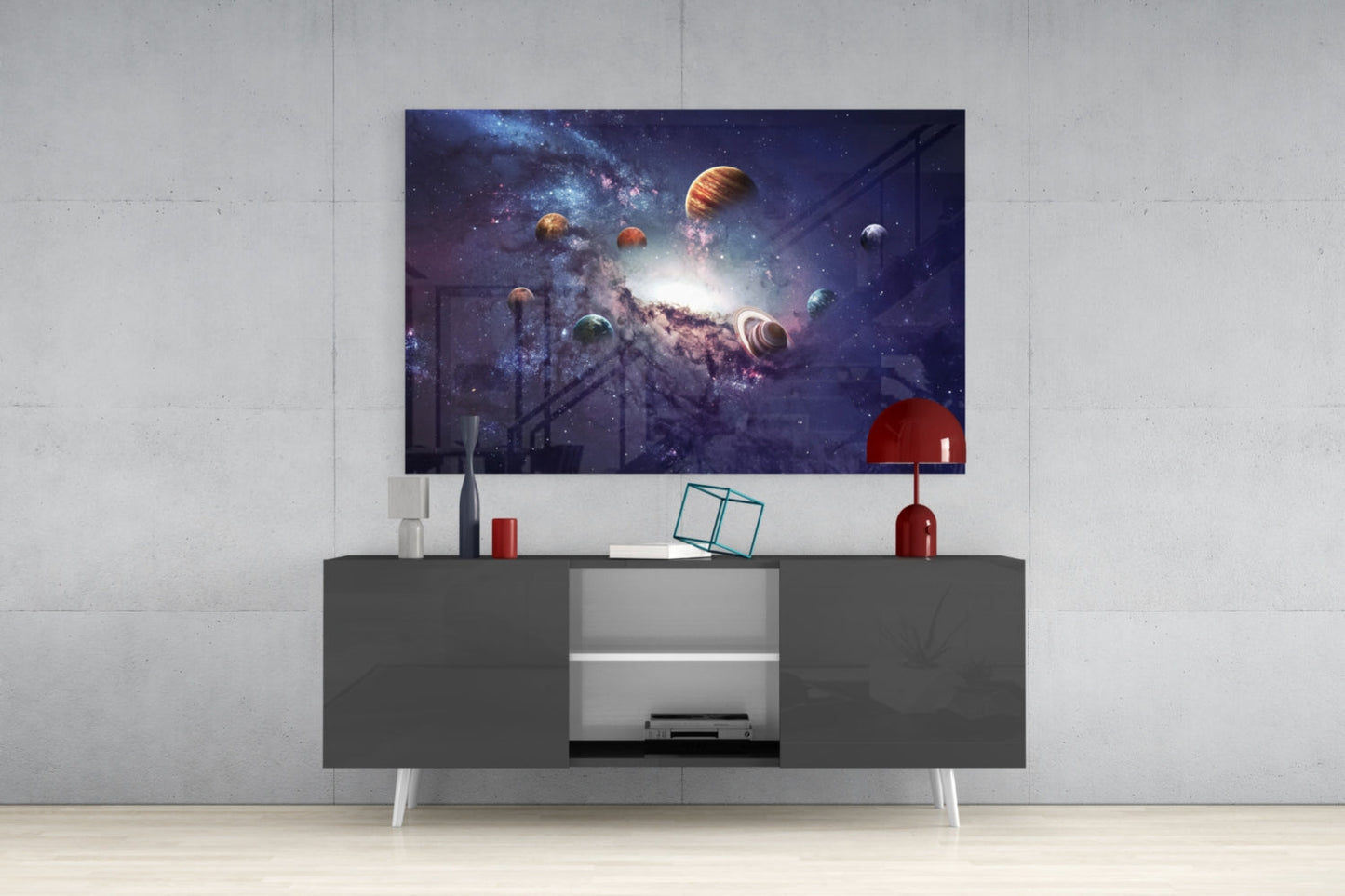 Purple Galaxy Planets and Saturn Glass Wall Art