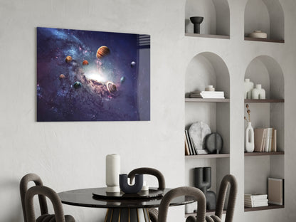 Purple Galaxy Planets and Saturn Glass Wall Art