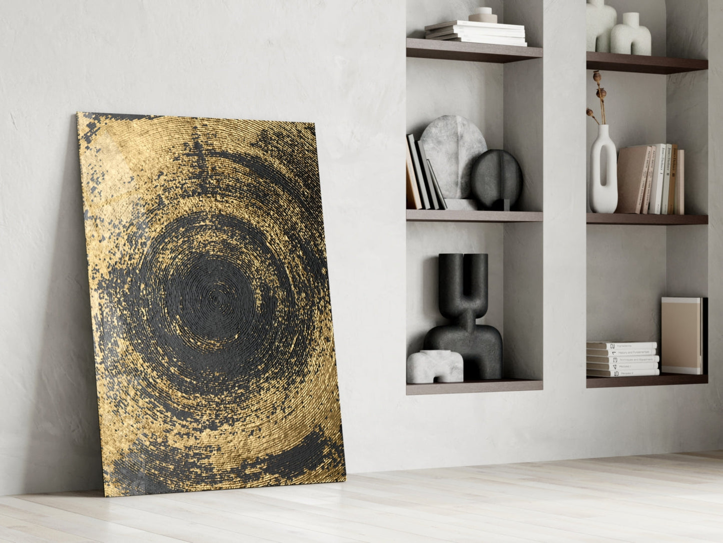 Gold Spiral Abstract Glass Wall Art
