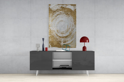 Pearl Gold Spiral Abstract Glass Wall Art