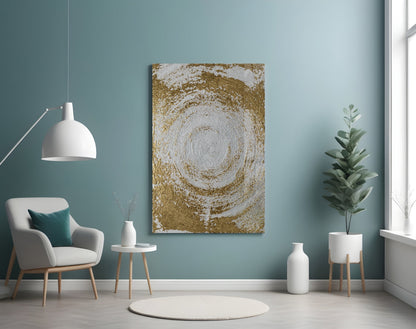 Pearl Gold Spiral Abstract Glass Wall Art