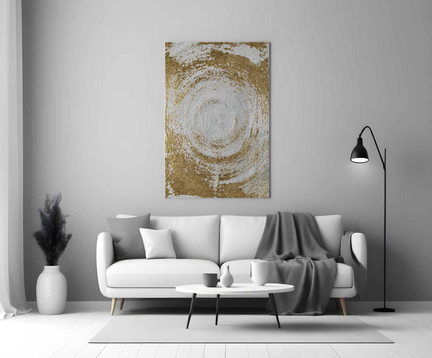 Pearl Gold Spiral Abstract Glass Wall Art