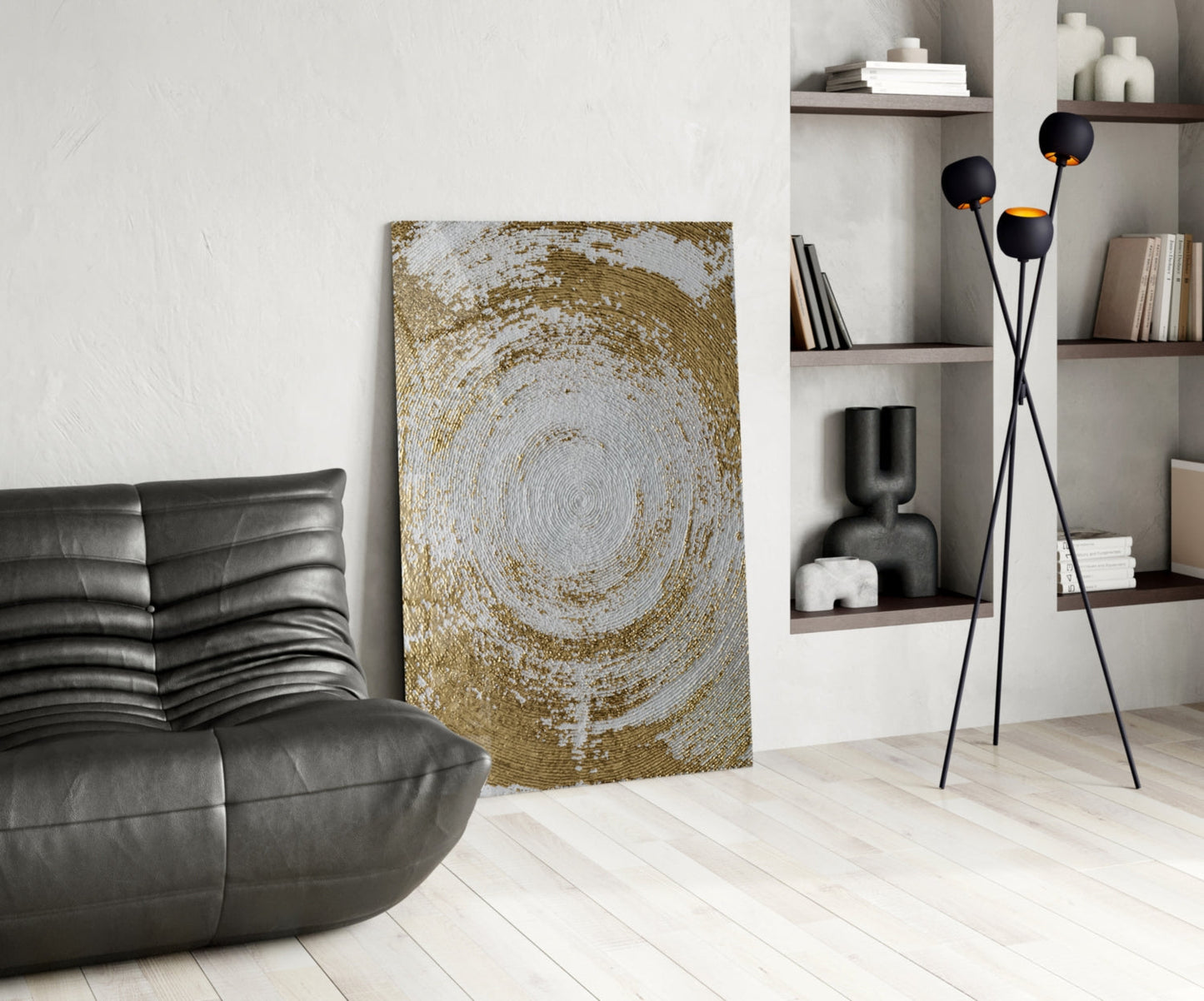 Pearl Gold Spiral Abstract Glass Wall Art