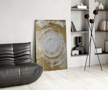 Pearl Gold Spiral Abstract Glass Wall Art