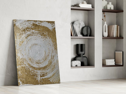 Pearl Gold Spiral Abstract Glass Wall Art