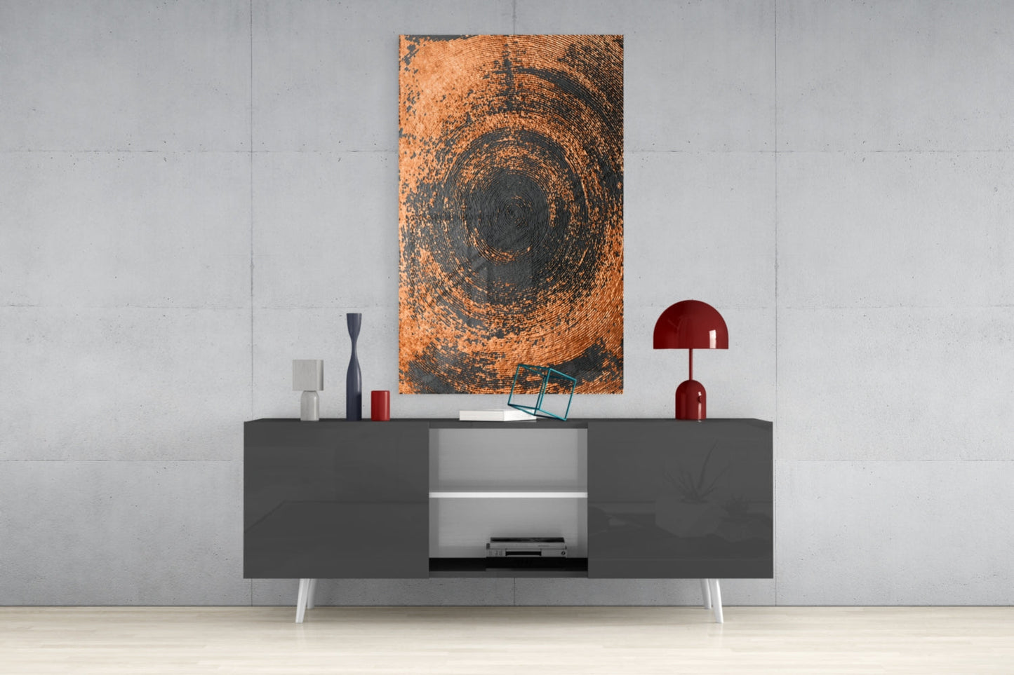 Copper Spiral Abstract Glass Wall Art