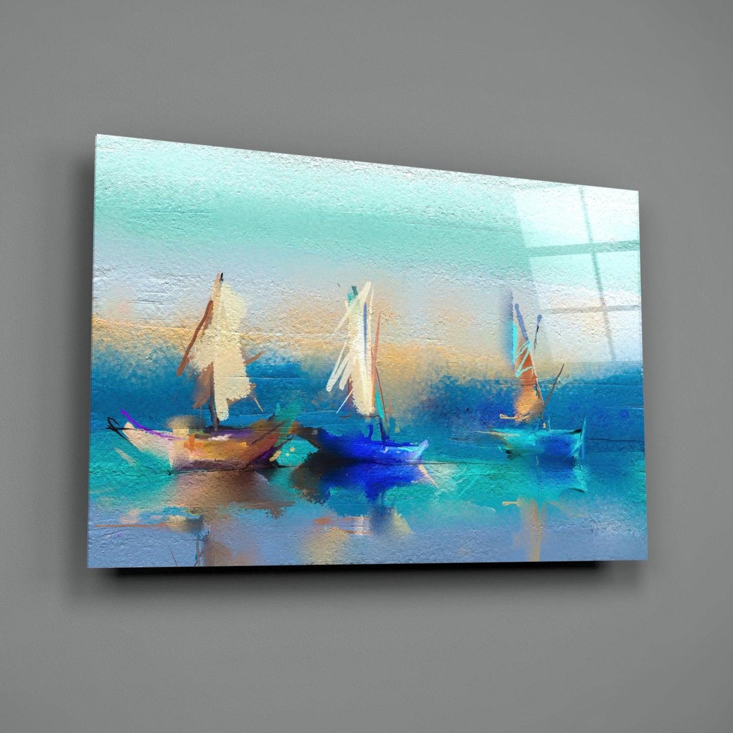 Turquoise Sailboats Glass Wall Art