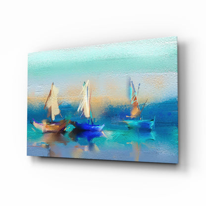 Turquoise Sailboats Glass Wall Art