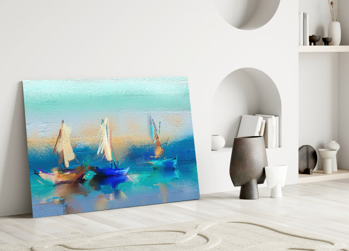 Turquoise Sailboats Glass Wall Art