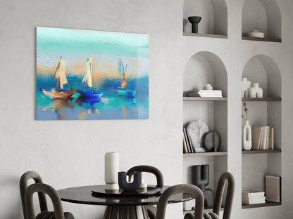 Turquoise Sailboats Glass Wall Art