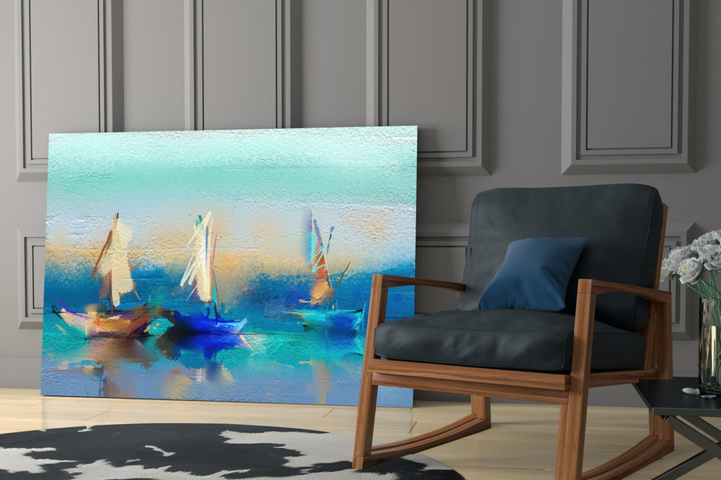 Turquoise Sailboats Glass Wall Art