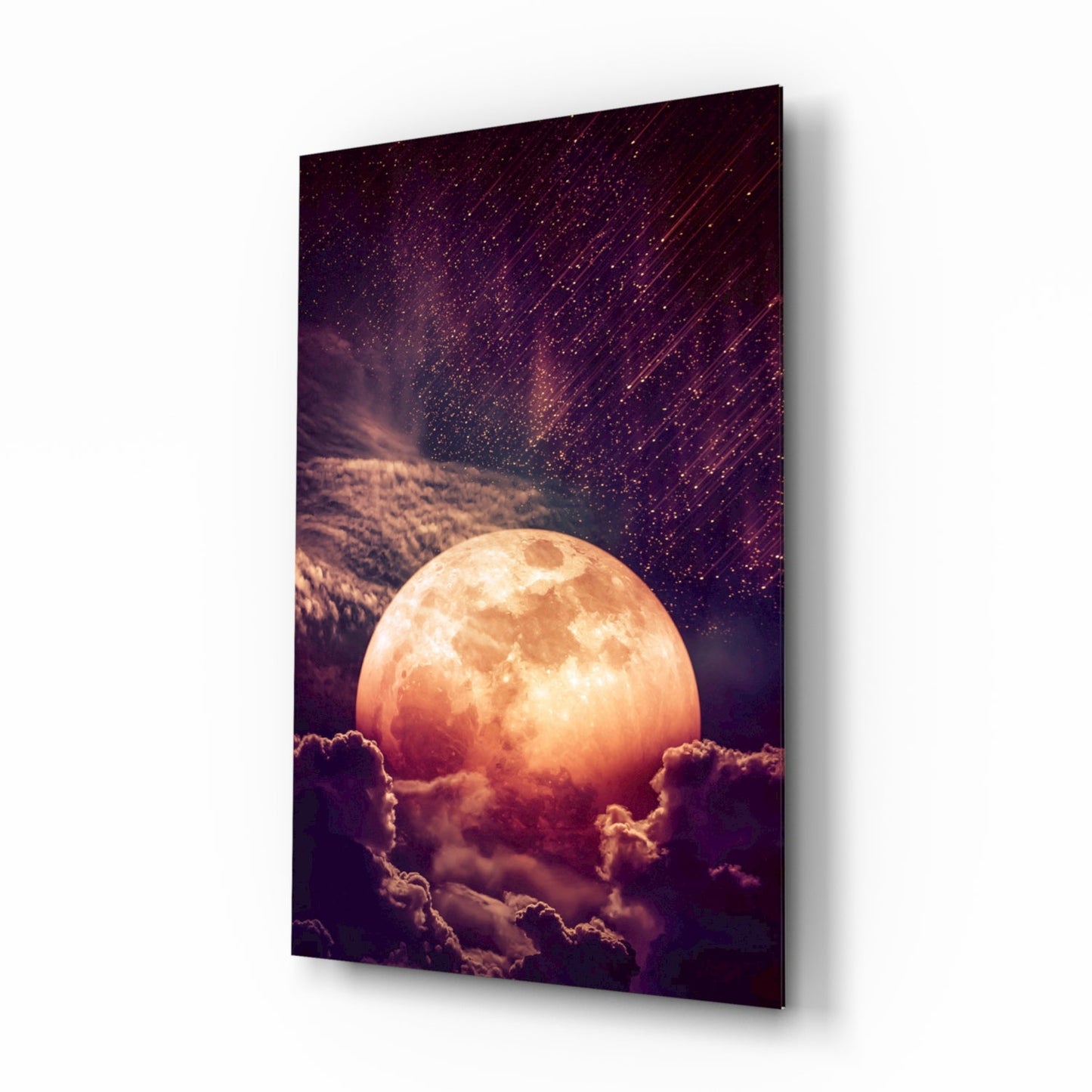 Copper Moon Above Clouds Glass Wall Art