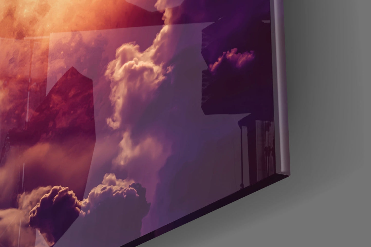 Copper Moon Above Clouds Glass Wall Art