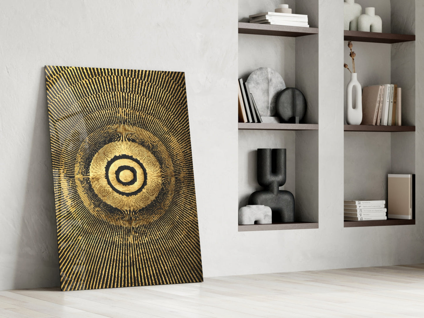 Gold Sunburst Abstract Glass Wall Art