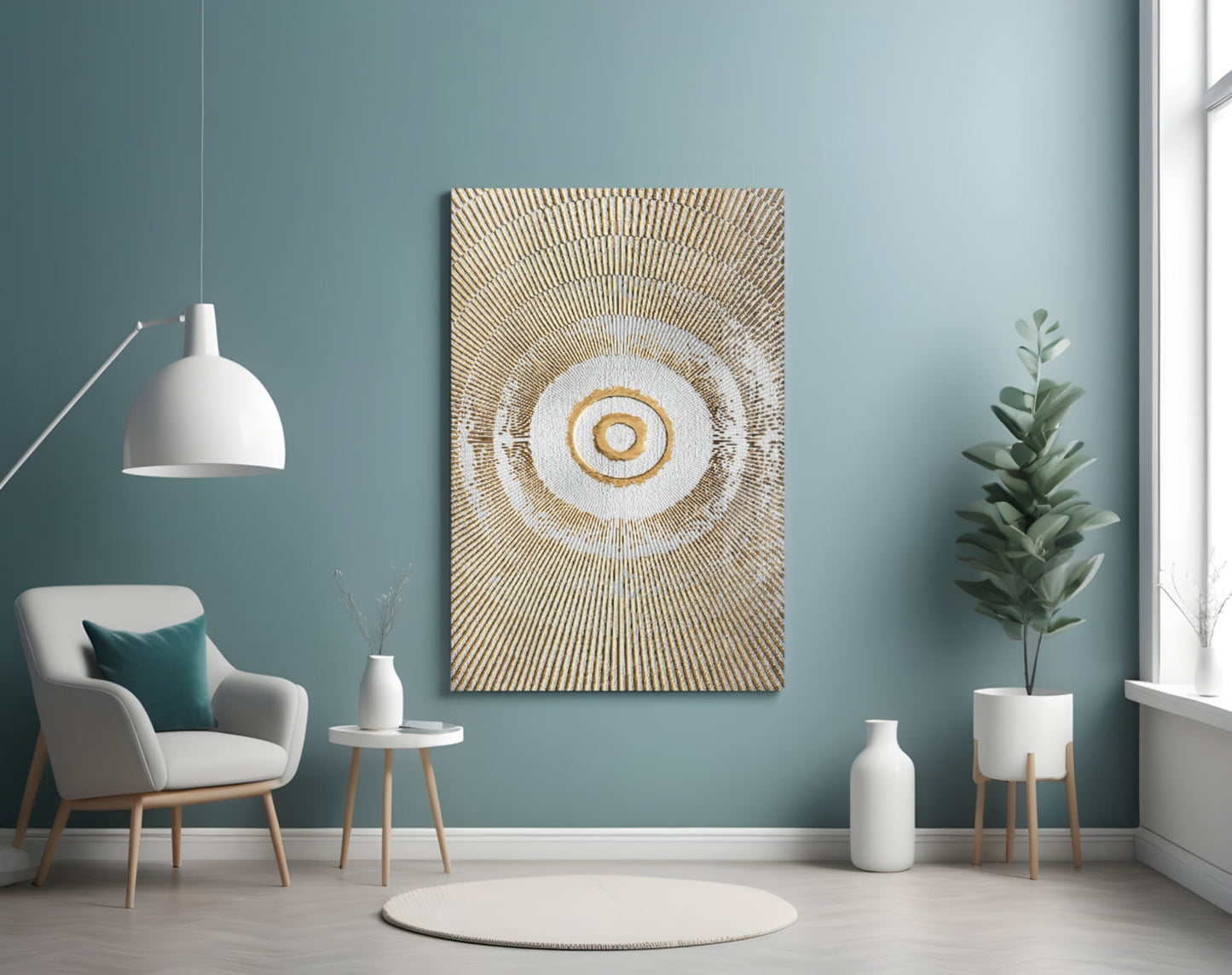 Pearl & Gold Sunburst Glass Wall Art