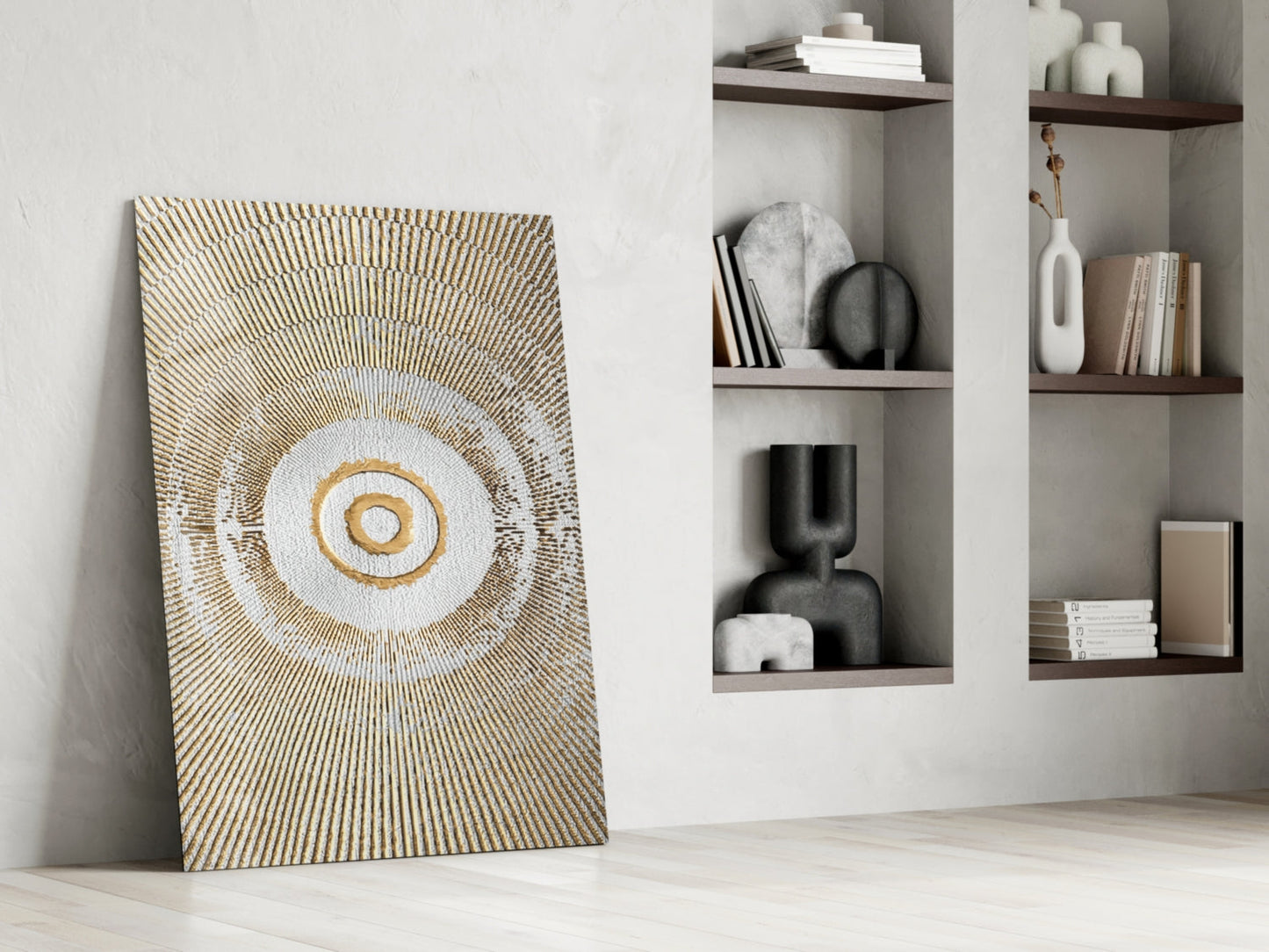 Pearl & Gold Sunburst Glass Wall Art