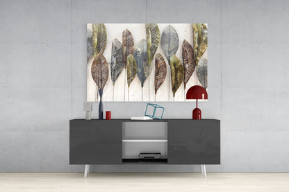 Copper Leaves Glass Wall Art