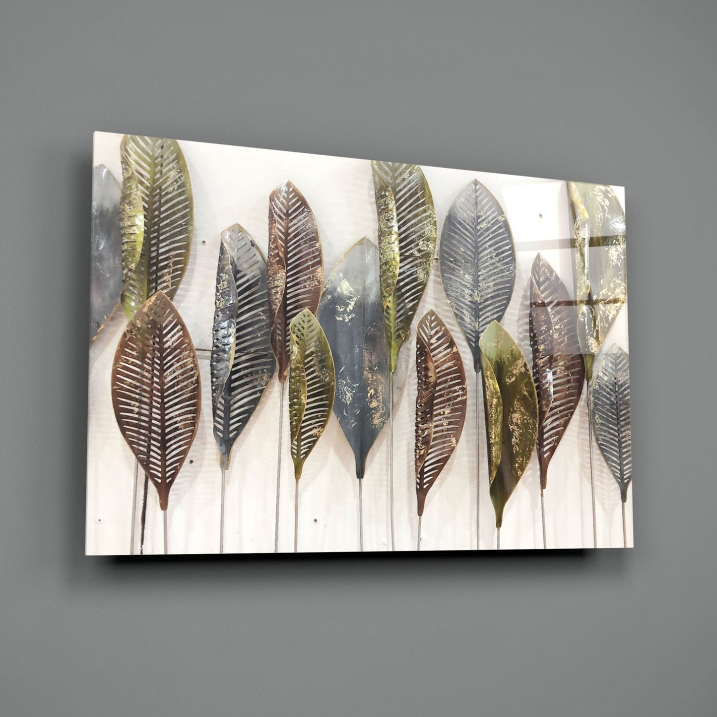 Copper Leaves Glass Wall Art