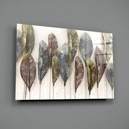 Copper Leaves Glass Wall Art