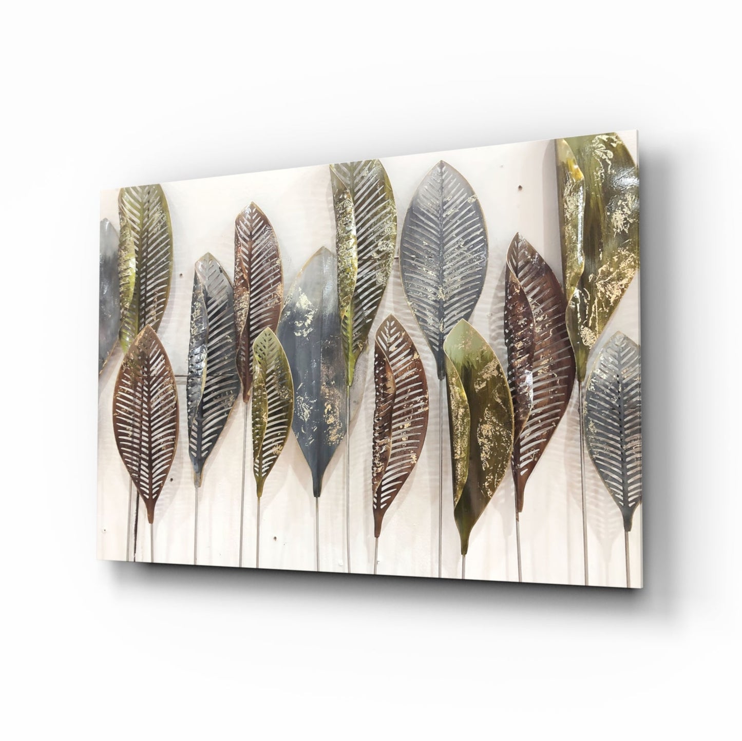 Copper Leaves Glass Wall Art