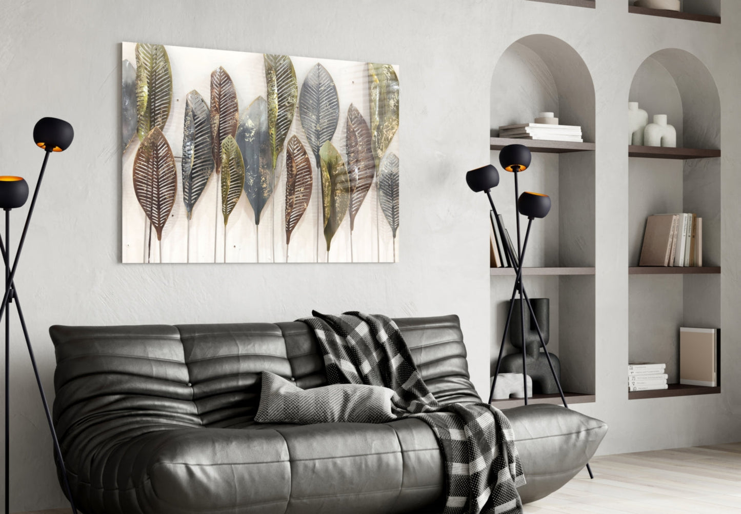 Copper Leaves Glass Wall Art